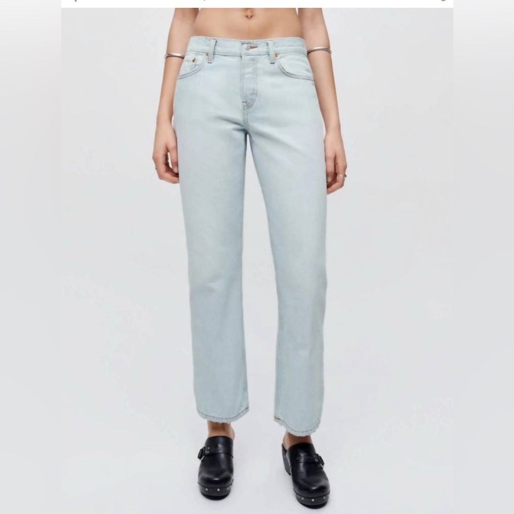 RE/DONE Easy Straight Crop Button-fly Jeans in Acqua Size 25 NWT
